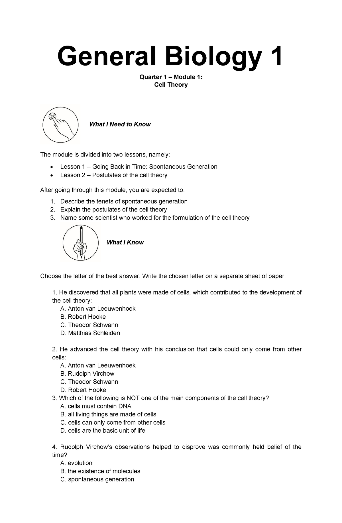 Gen bio 1 modules 1 3 - Lecture notes 1 - General Biology 1 Quarter 1 ...