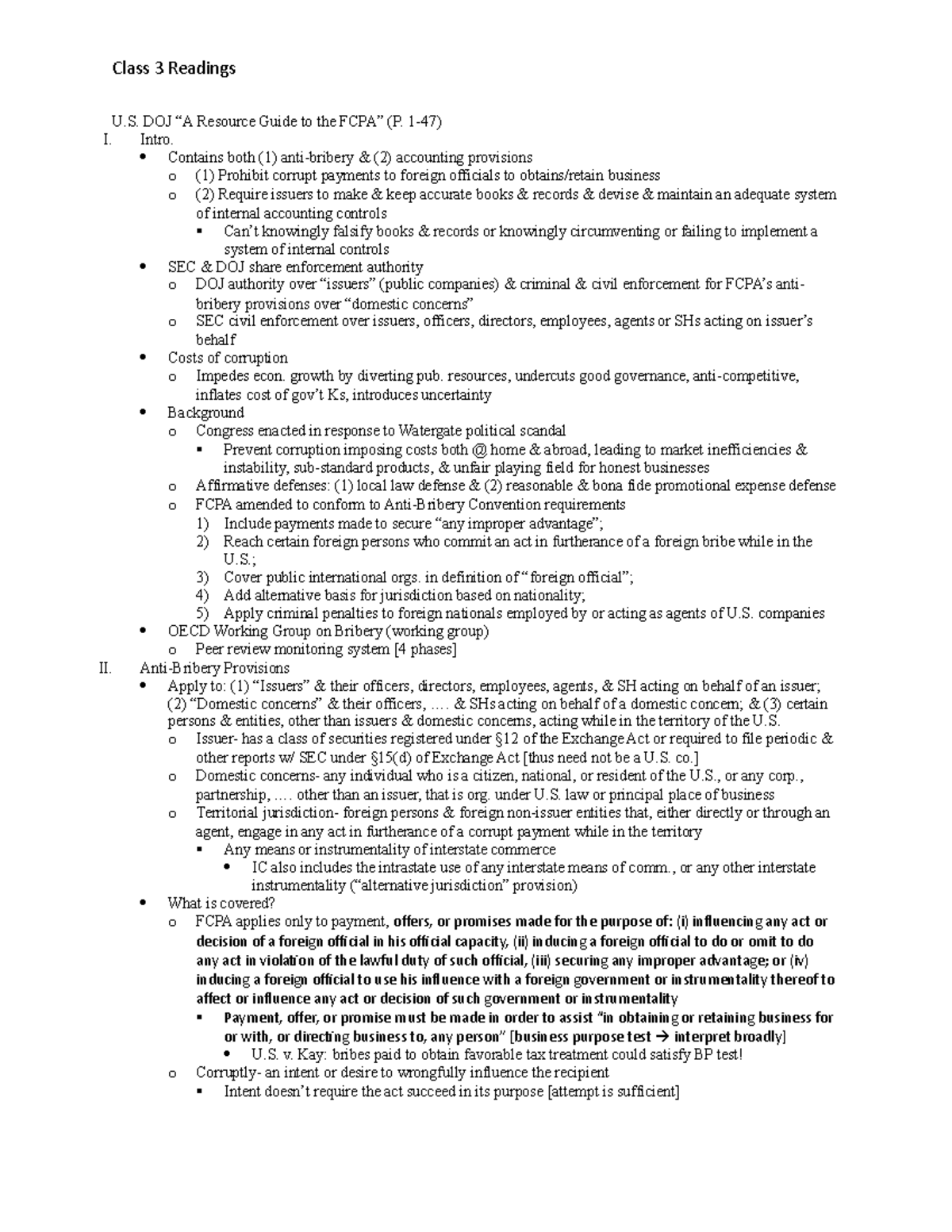 Class 3 Readings (AntCorrupt.) Class 3 Readings U. DOJ “A Resource