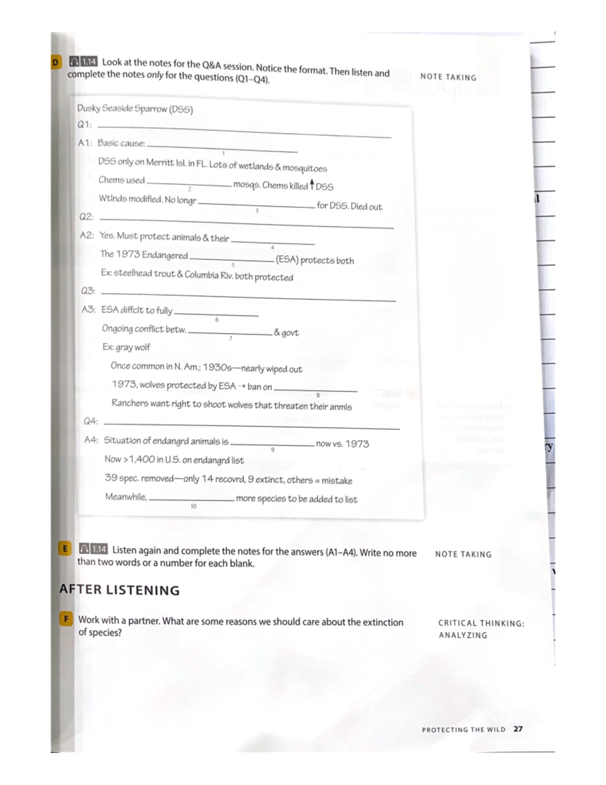 A 1.14 Look at the notes for the Q&A session. Notice the format. Then ...