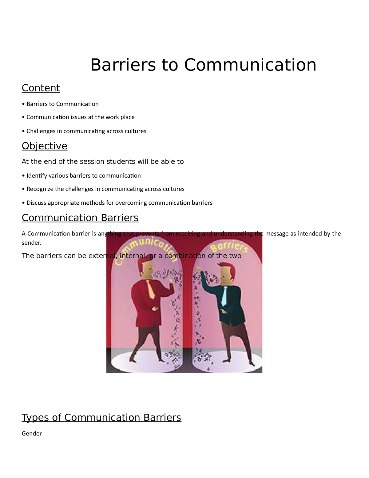 Chapter 1 Barriers to Communication Barriers to Communication