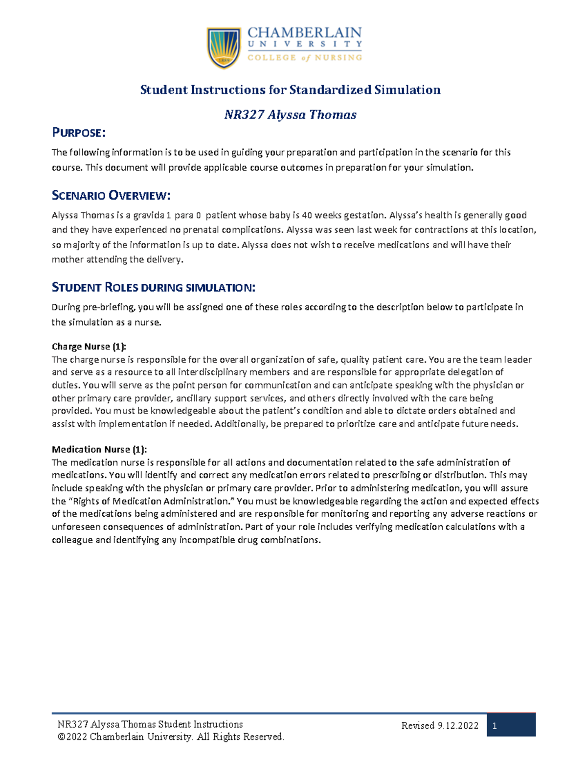 Sim lab questions - NR327 Alyssa Thomas Student Instructions ©2022 ...