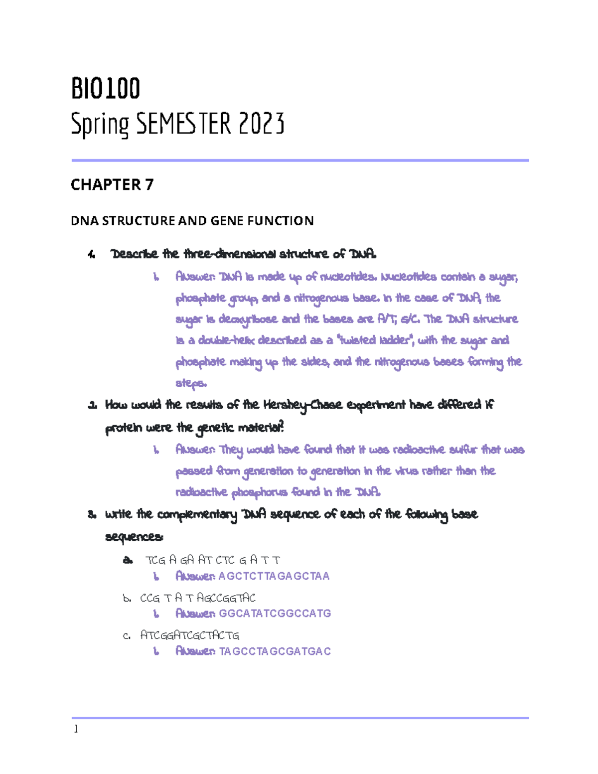 Ch. 7: DNA Structure and Gene Function - BIO Spring SEMTER 2023 CHAPTER ...