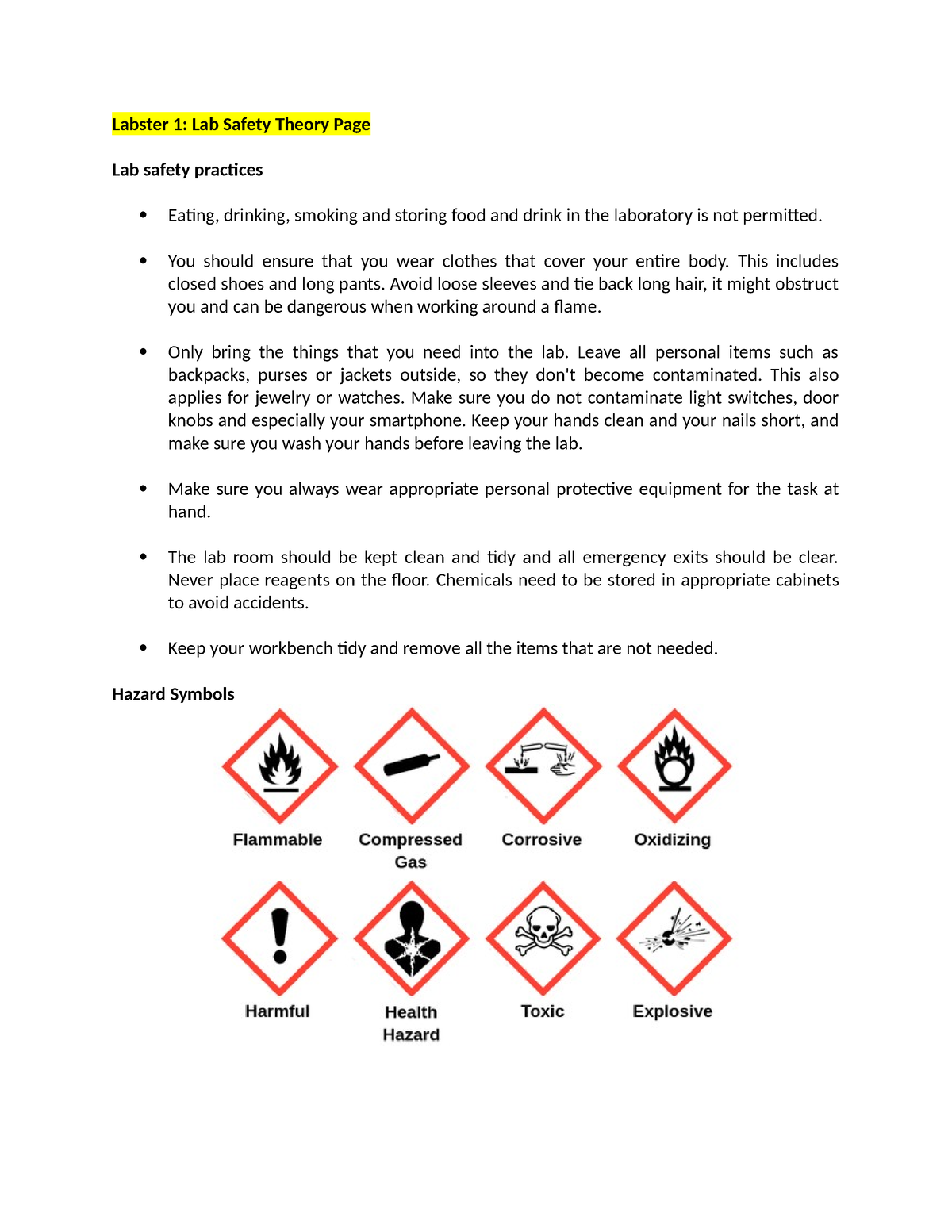 Labster Theory Pages - Labster 1: Lab Safety Theory Page Lab safety ...