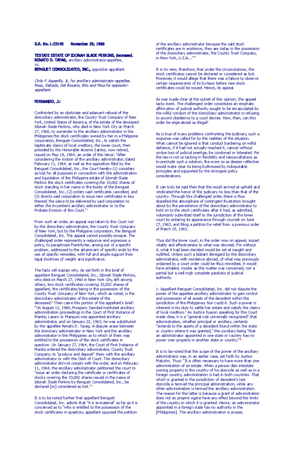 2. Concession Theory Tayag vs Benguet Consolidated, Nov. 29, 1968 G