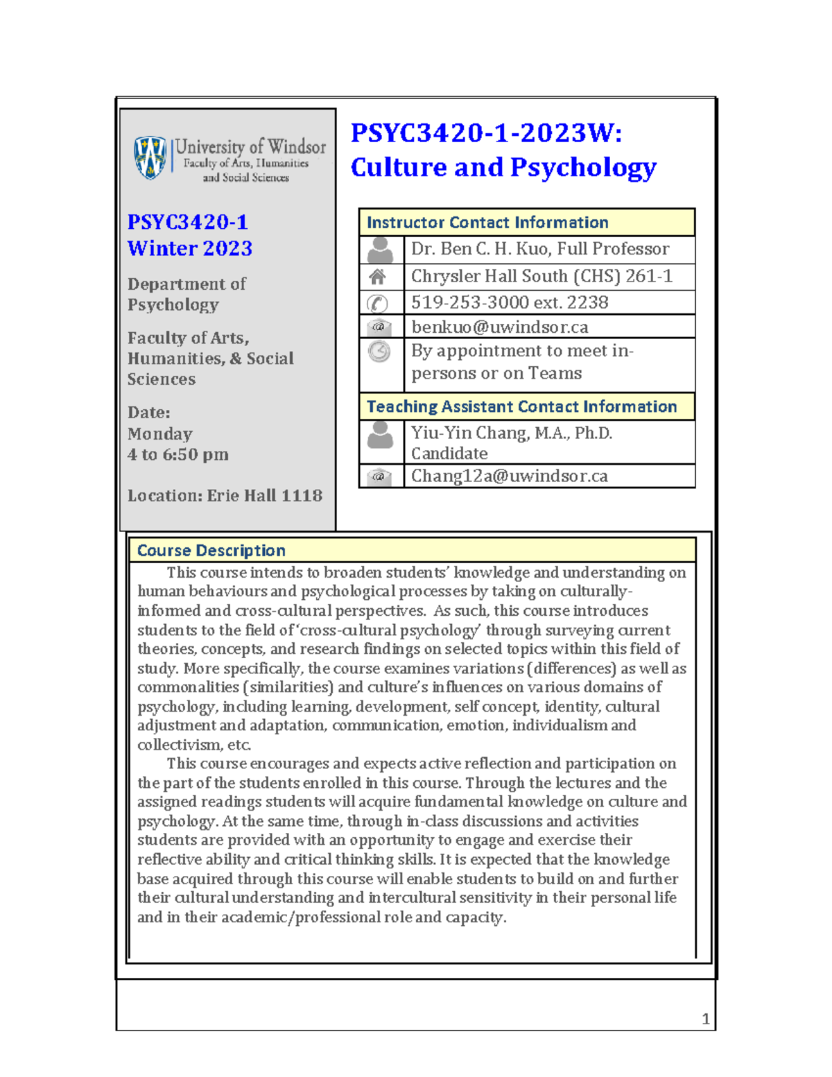 PSYC3420 Culture And Psychology Course Syllabus - Winter 2023 - PSYC ...