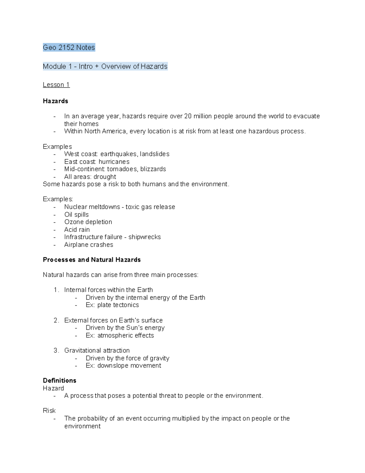 Geo 2152 Notes lecture notes. - Geo 2152 Notes Module 1 - Intro ...