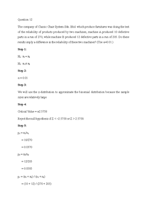 Two Sample Hypothesis Test- Full Report - ASSIGNMENT CIX 1003 Business ...