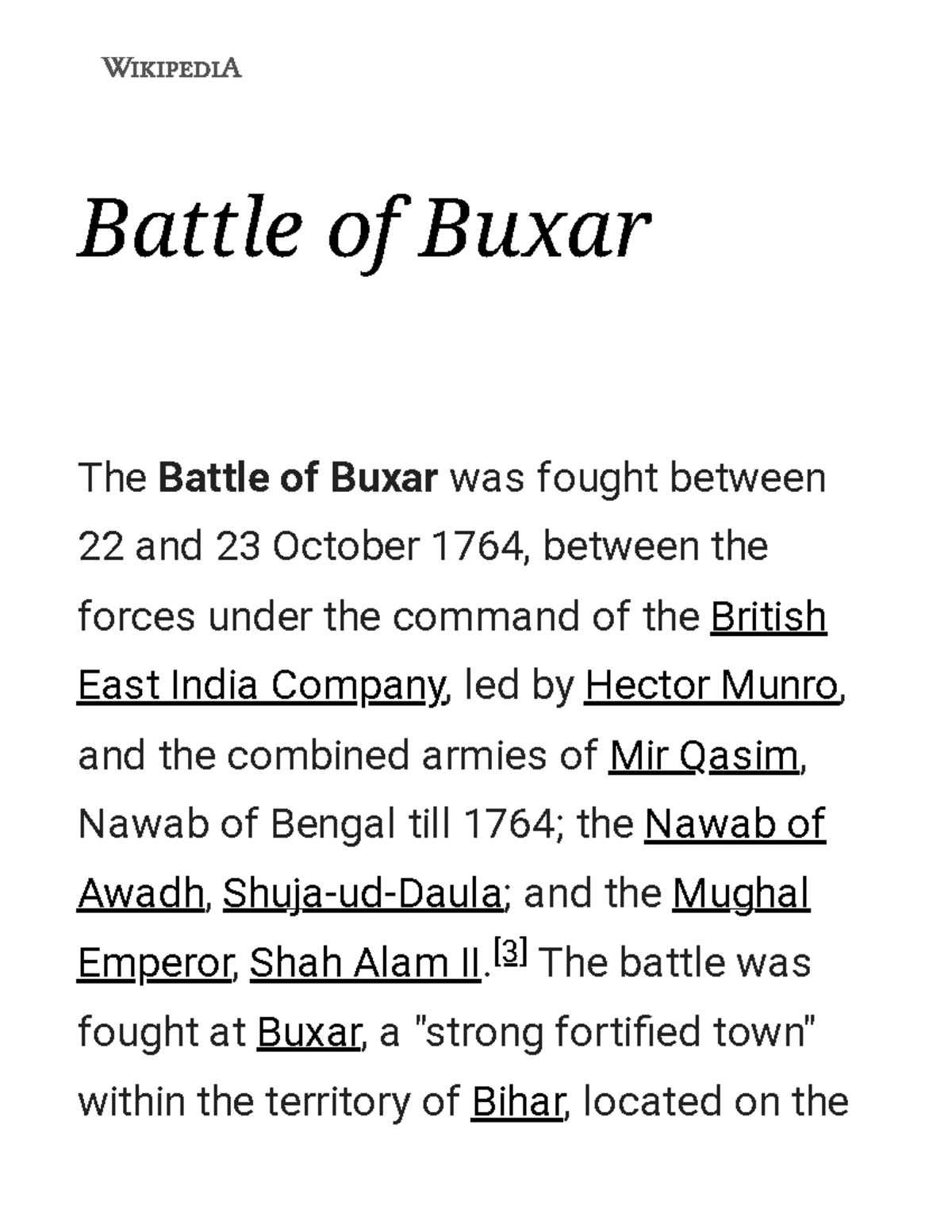 Battle of Buxar - Wikipedia - Battle of Buxar The Battle of Buxar was ...