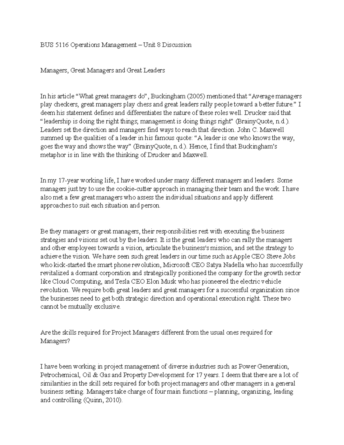 Discussion unit 8 - BUS 5116 Operations Management – Unit 8 Discussion ...