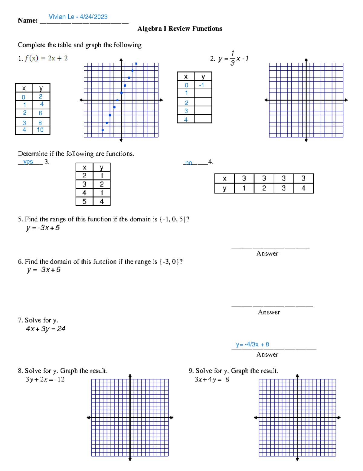 EOC Function Review - yeysyes - Name: _________________________ Algebra ...