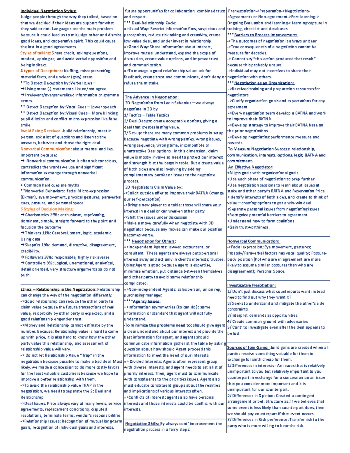 Quiz note 2 - Practice problem in class - Individual Negotiation Styles ...