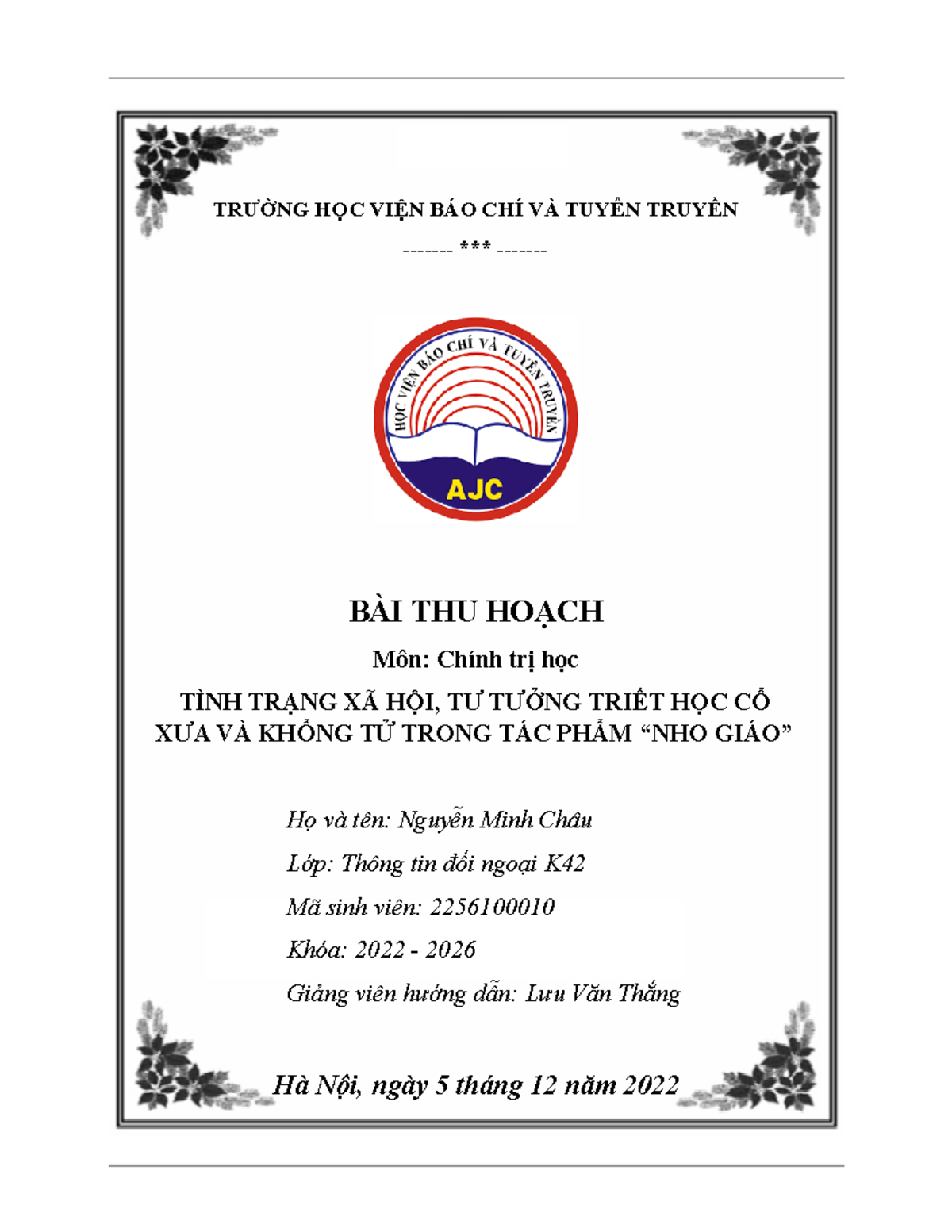 Bài thu hoạch môn Chính trị học - TRƯỜNG HỌC VIỆN BÁO CHÍ VÀ TUYÊN ...