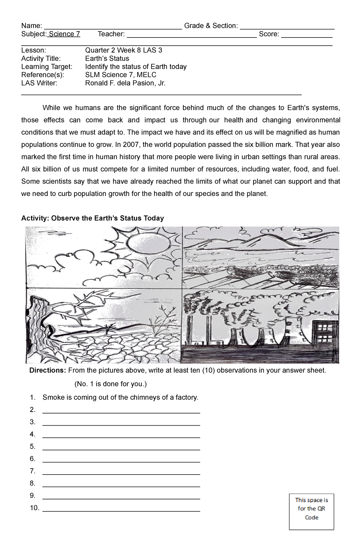 Science 7 Q2 Week8 LAS3 - Learning Activities Sheet - Name