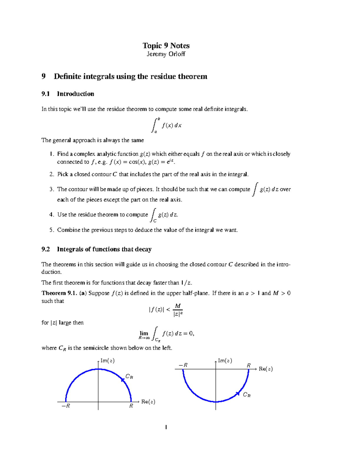 Topic 9-Definite Integrals Using the Residue Theorem - Topic 9 Notes ...