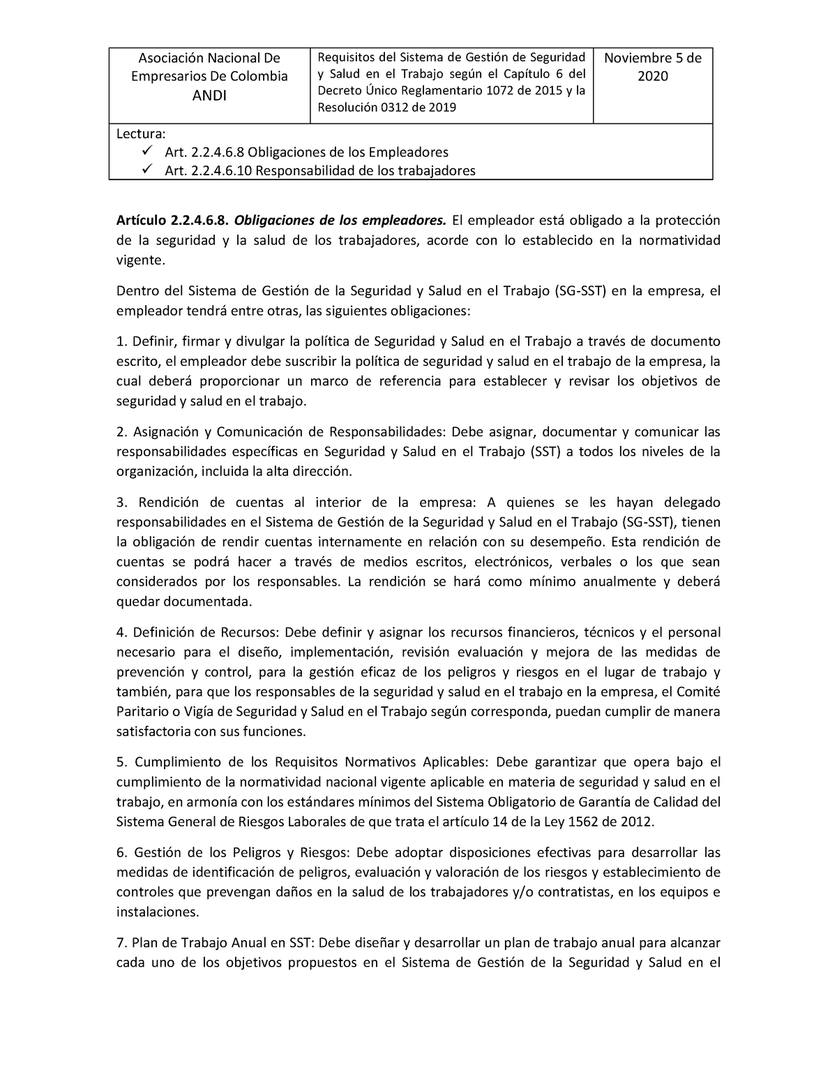 02 Dia 3 Lectura Y Taller 1 ArtÌculo 2246 Obligaciones De Los Empleadores El Empleador 1592