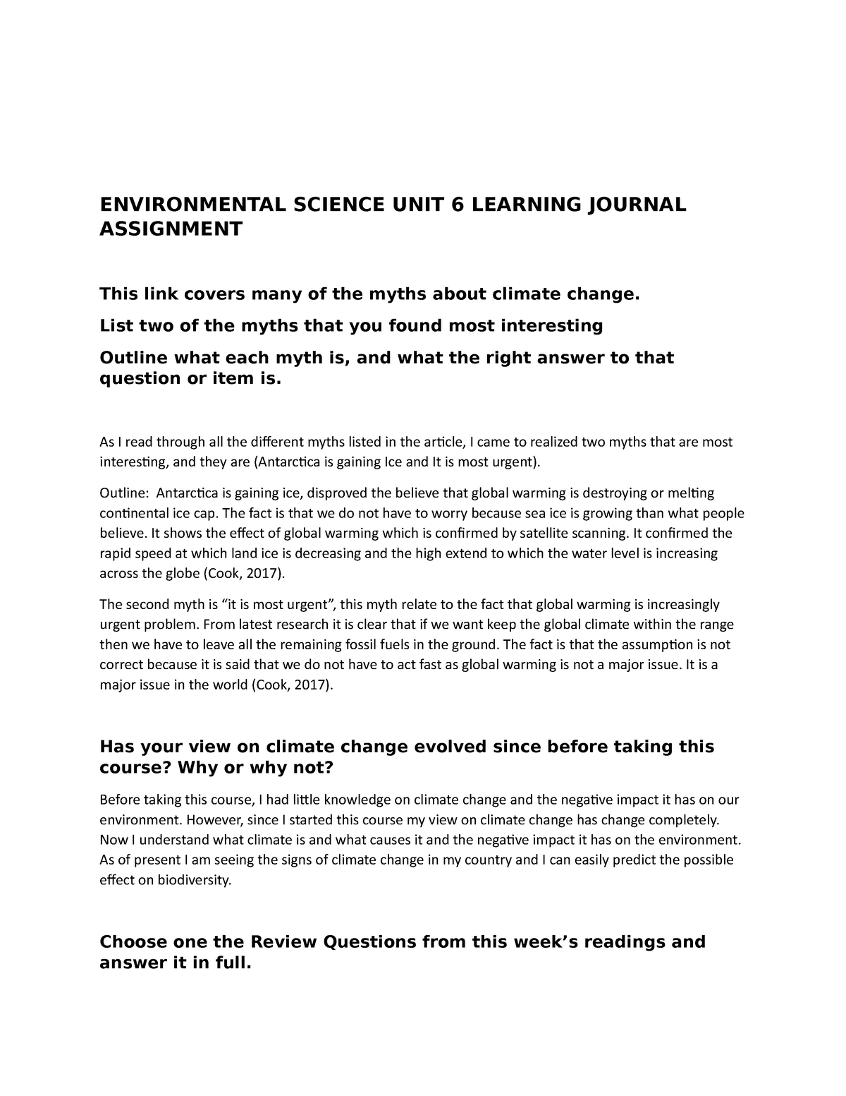 higher environmental science assignment