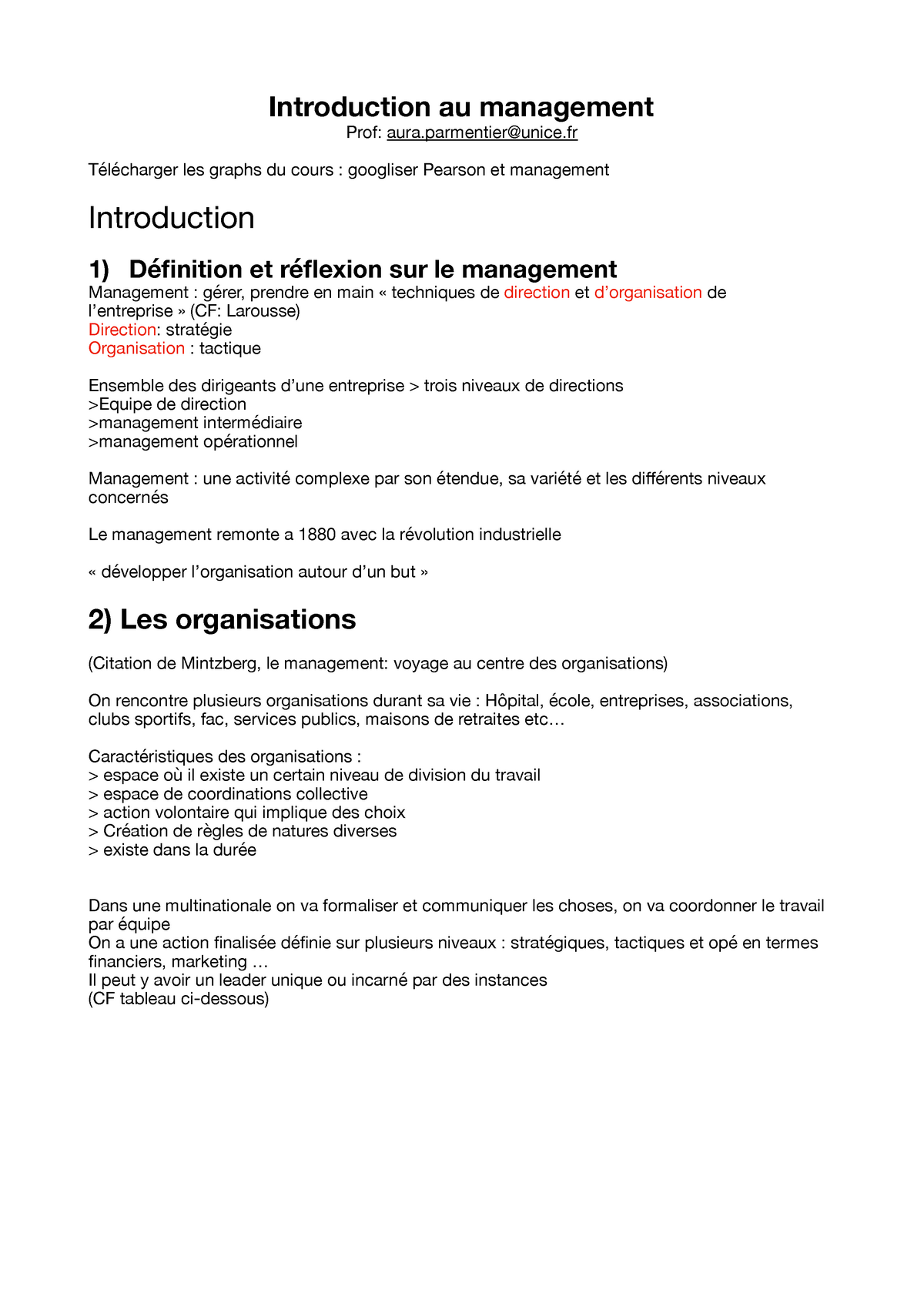 Introduction Au Management Introduction Au Management Prof Aura Unice Telecharger Les Graphs Du Studocu