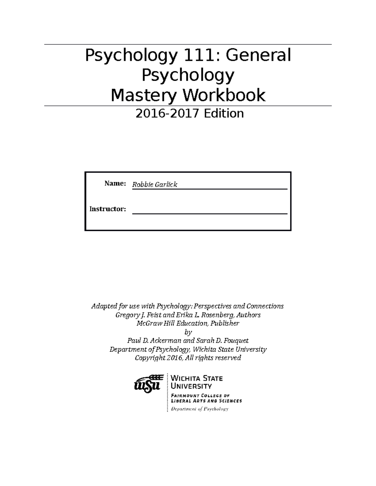 Psy111 Mastery Workbook Psy 111 General Psychology Studocu