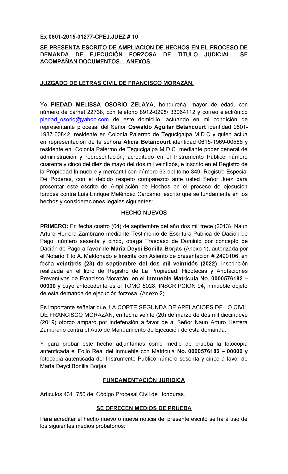 Escrito para ejecucin forzosa - Ex 0801-2015-01277-CPEJ # 10 SE ...