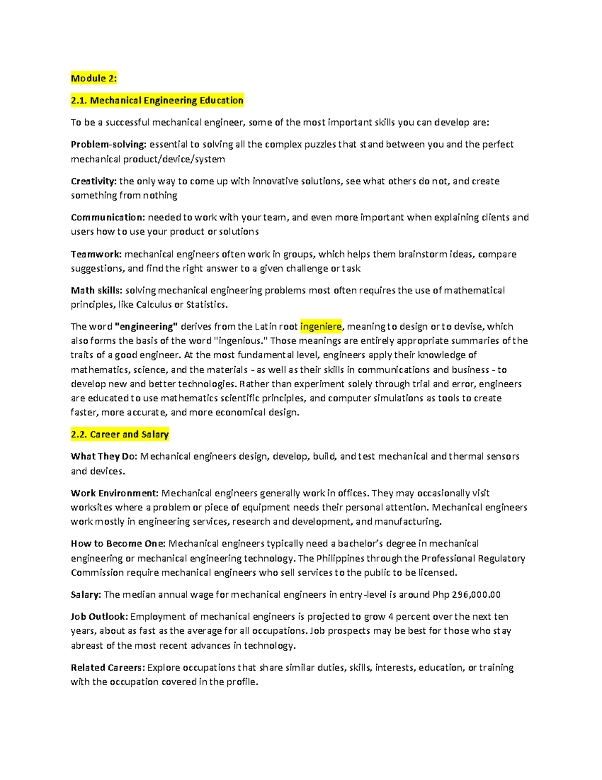 Finals - Reviewer ME101 - Module 2: 2. Mechanical Engineering Education ...