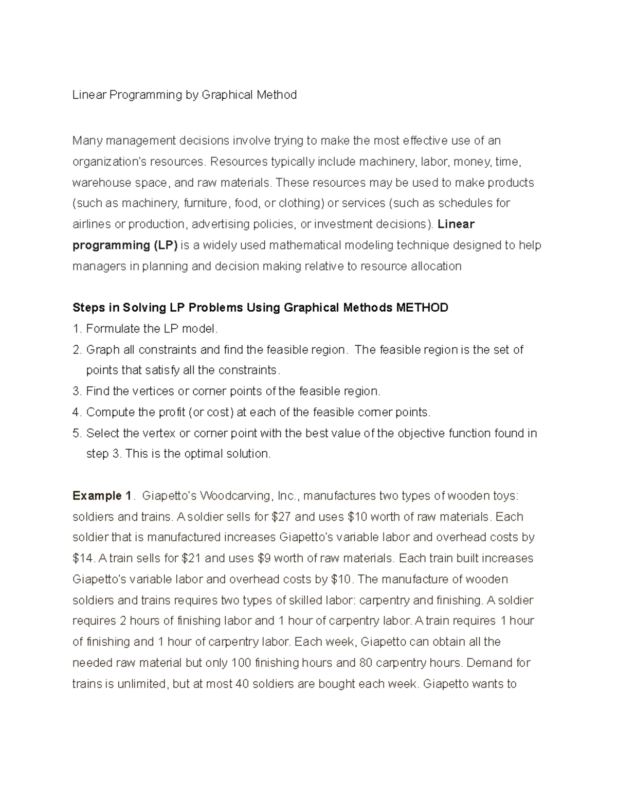 Solving LP Problems - Man Sci - Linear Programming by Graphical Method ...