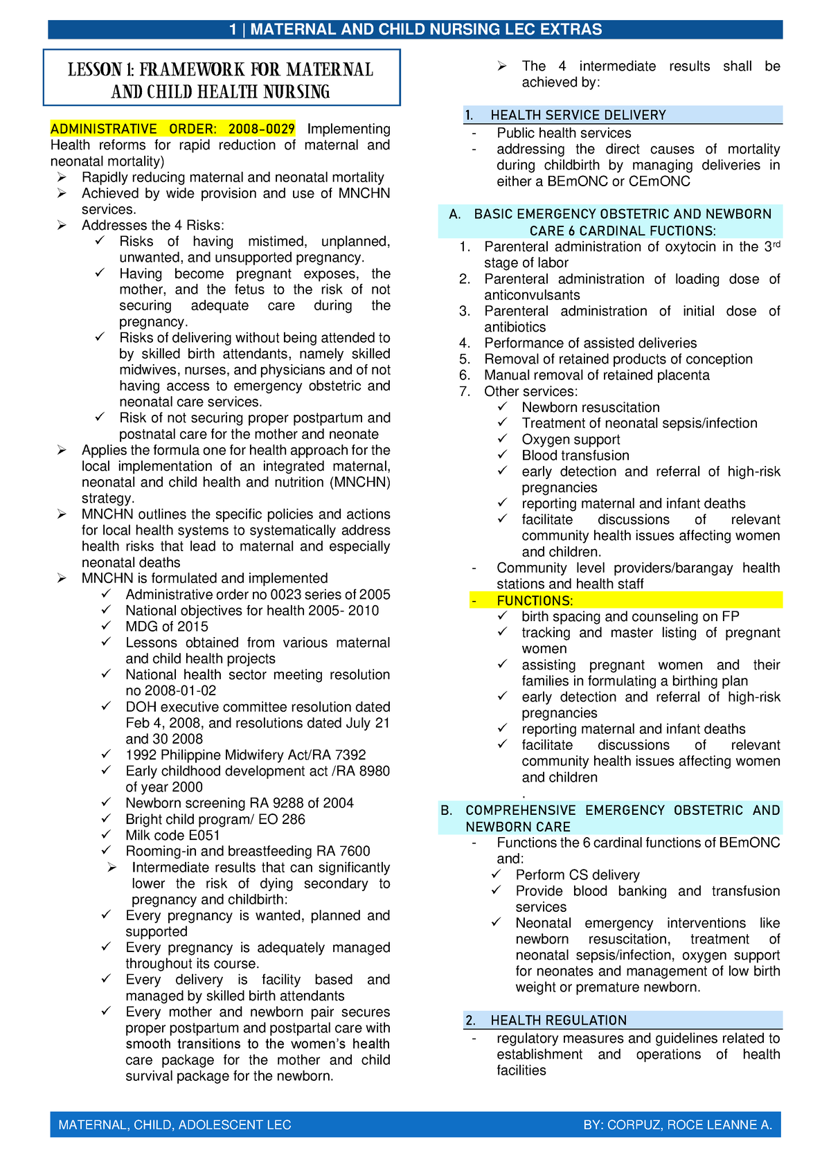 MCA-LEC-1 - .... - LESSON 1: FRAMEWORK FOR MATERNAL AND CHILD HEALTH ...