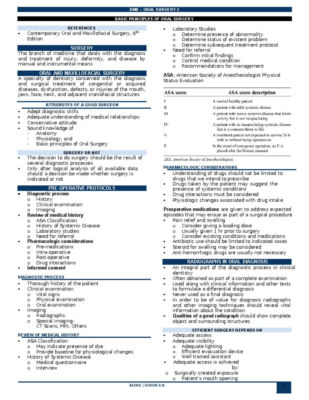 Oral surgery notes - KARMIR | ROMANS 8:18 1 DMD – ORAL SURGERY 2 BASIC ...
