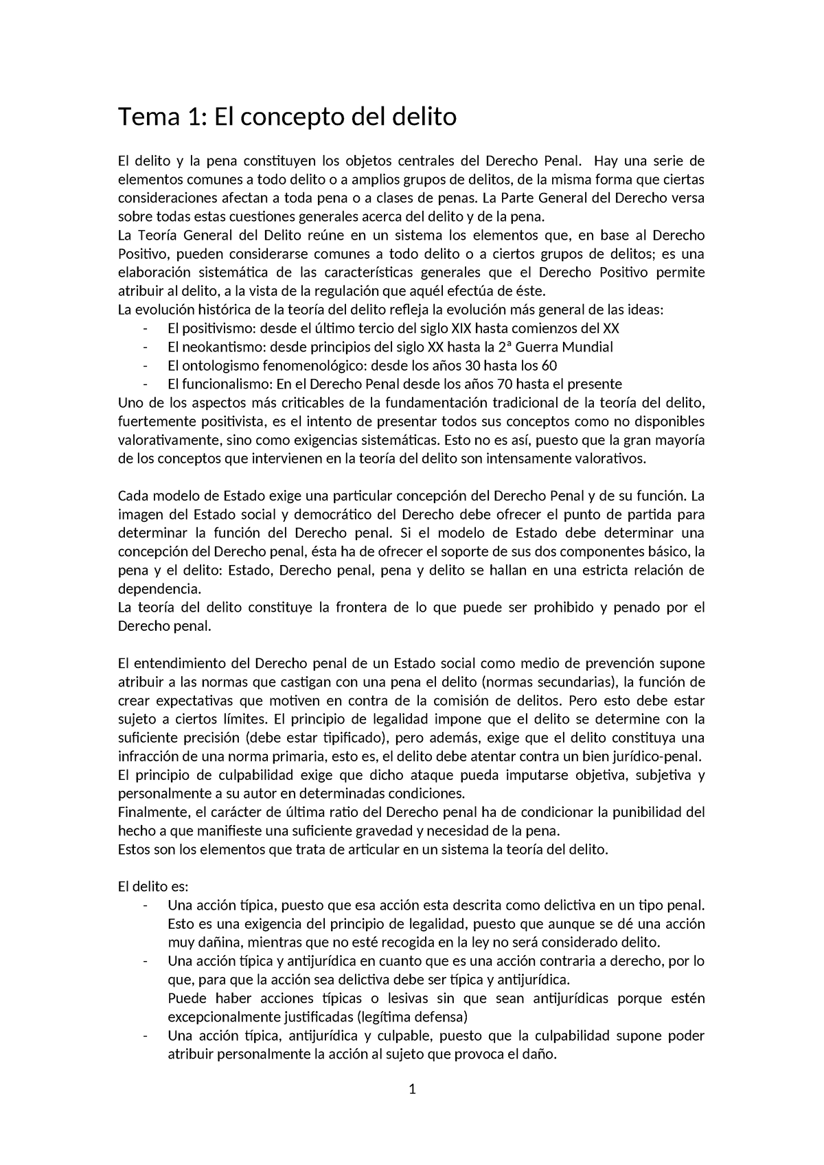 Apuntes De Derecho Penal. Teoria General Del Delito 2 - Tema 1: El ...