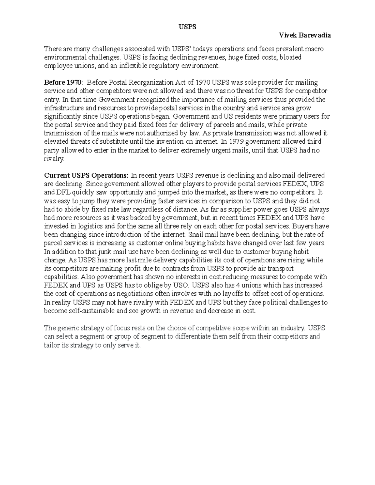 USPS case study of usps case from harward business review for this