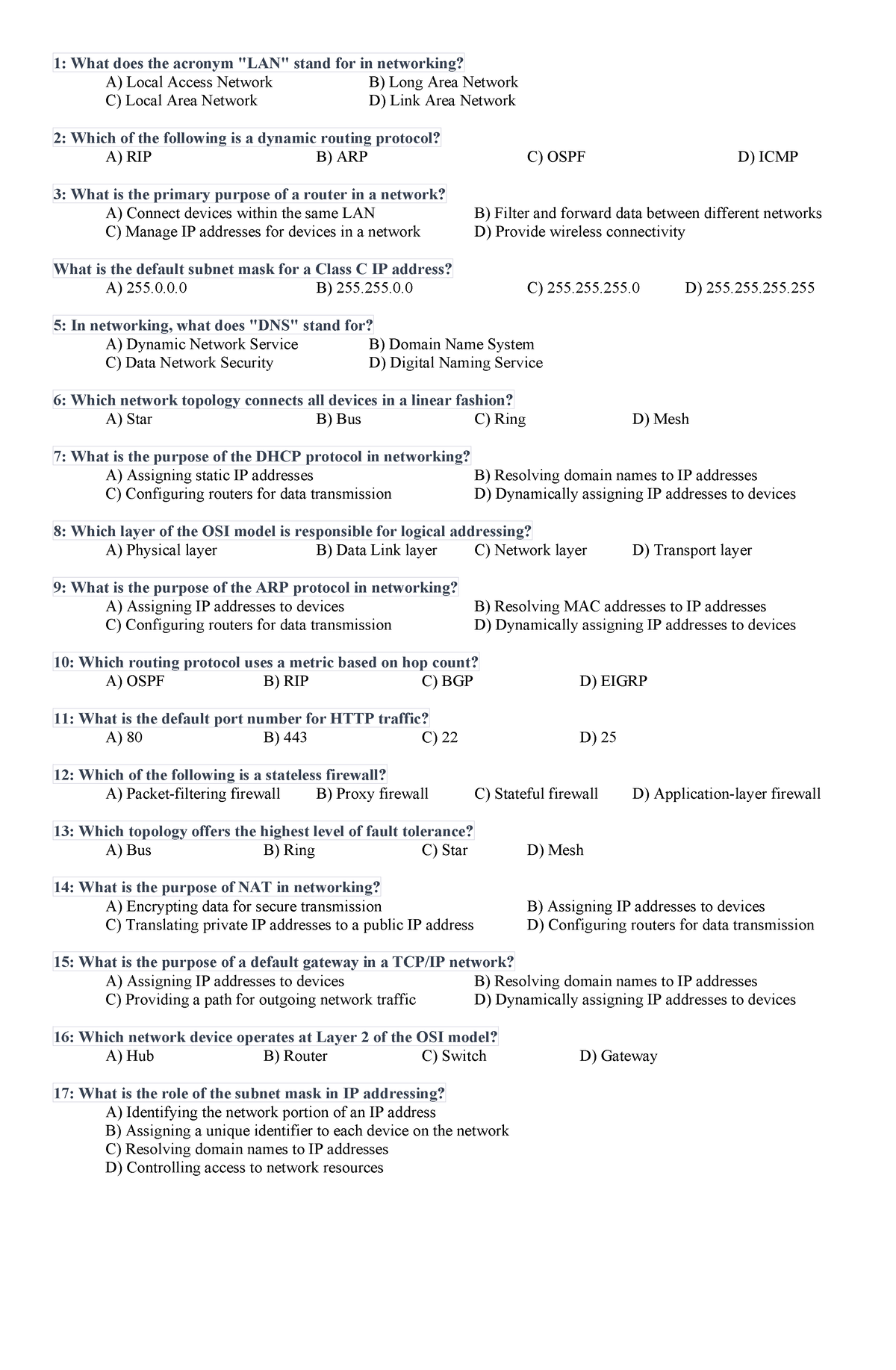 Networking 2 Final EXAM - 1: What does the acronym 