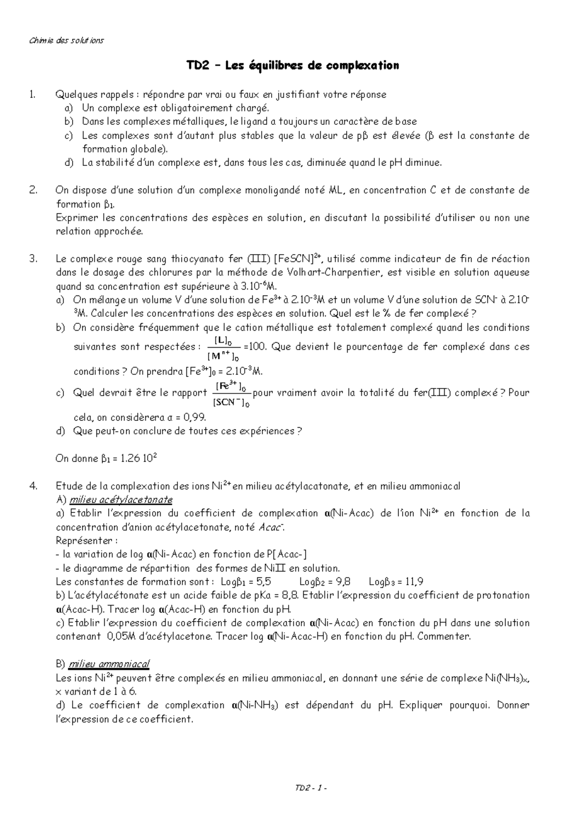 LCS5A-TD2-complexation - Chimie des solutions TD2 - 1 - TD2 – Les ...