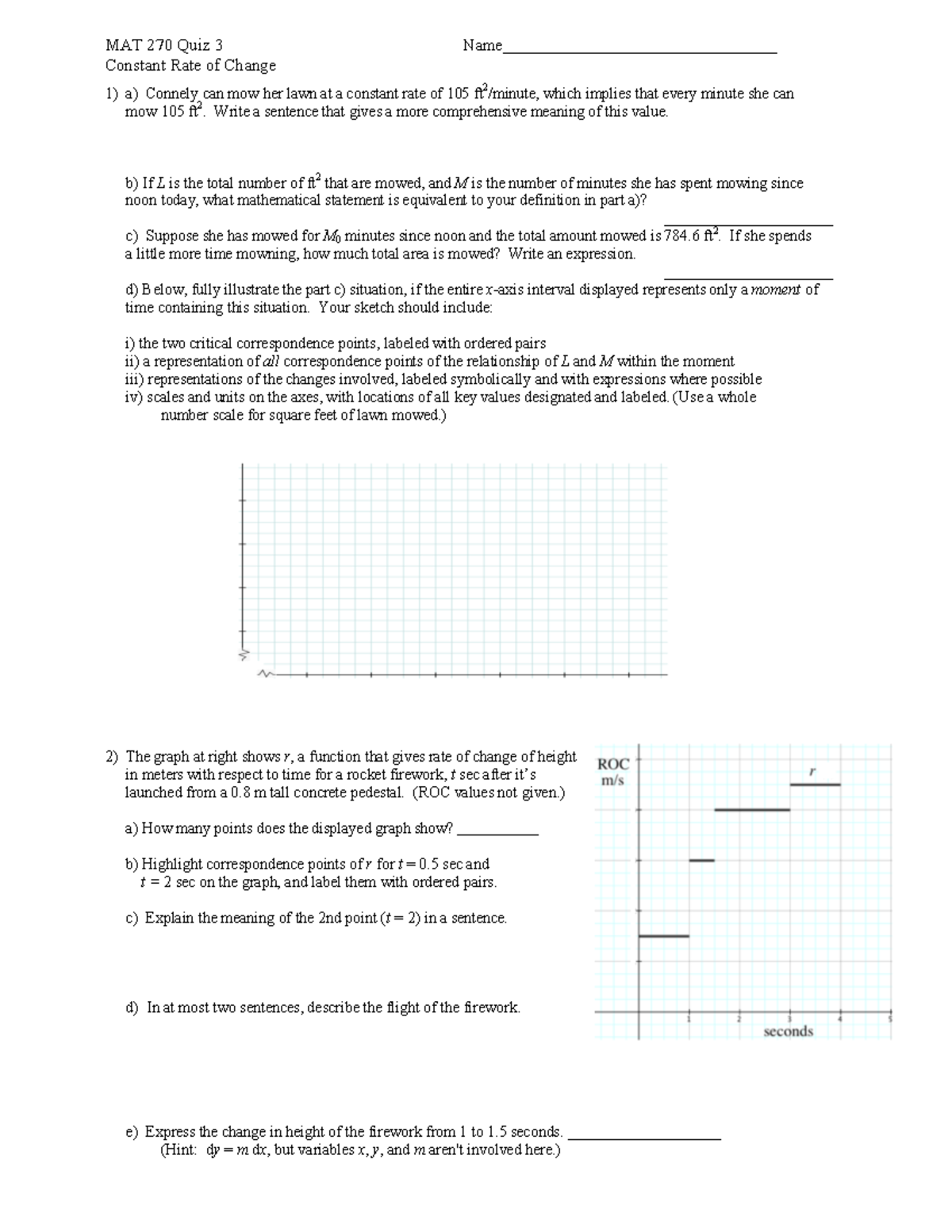 Sample quiz 2 questions - MAT 270 Quiz 3 Name ...