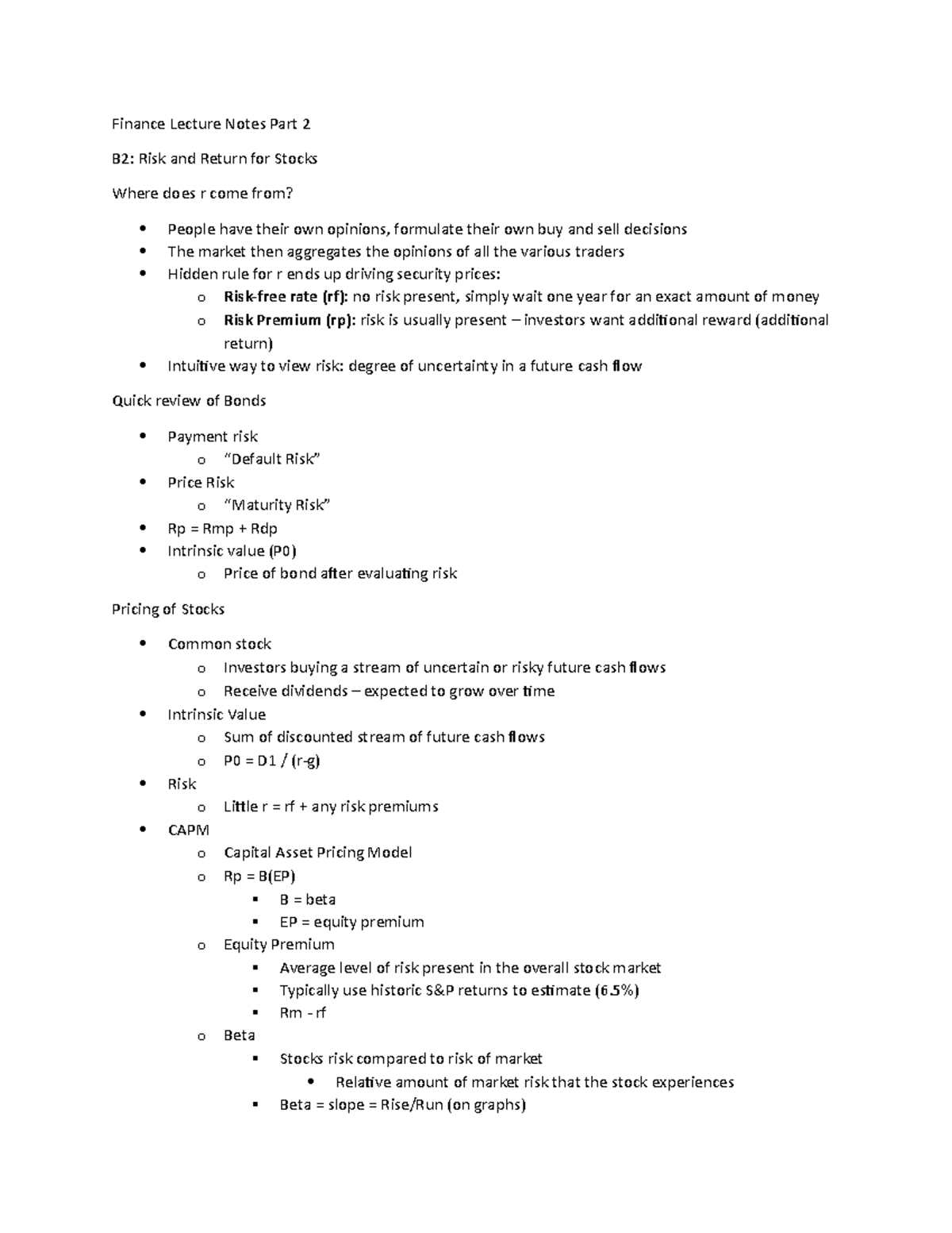 Lecture B2 - Finance Lecture Notes Part 2 B2: Risk and Return for ...