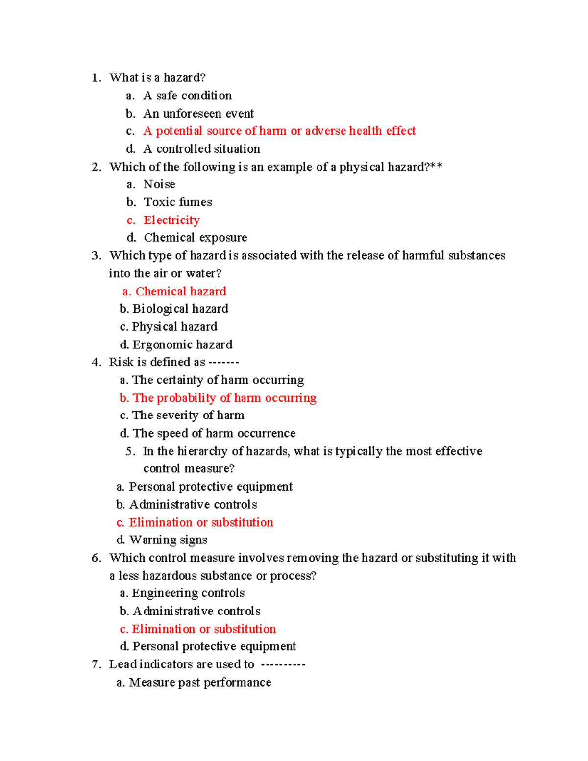 MX3089 Industrial Safety MCQ UNIT-I - What is a hazard? a. A safe ...