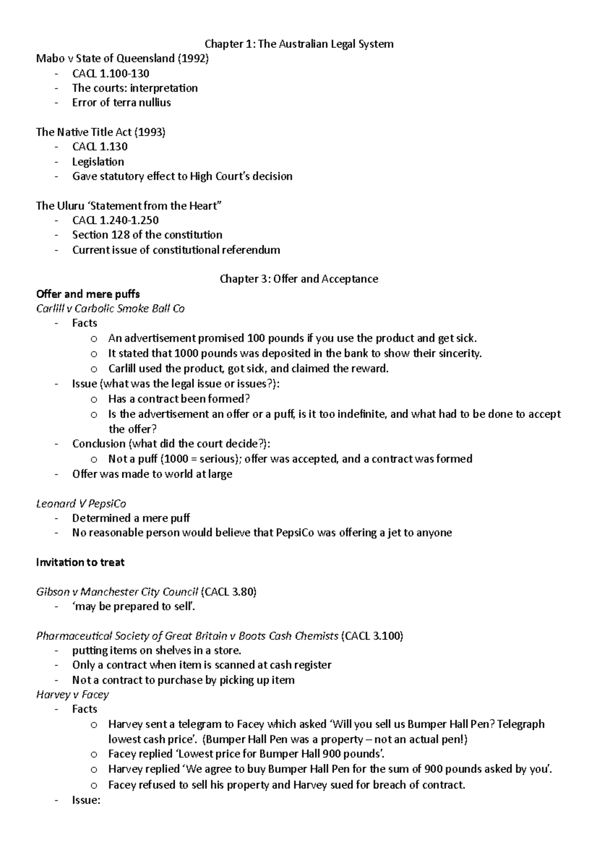 Case summaries - summary of cases needed for referencing in exam ...