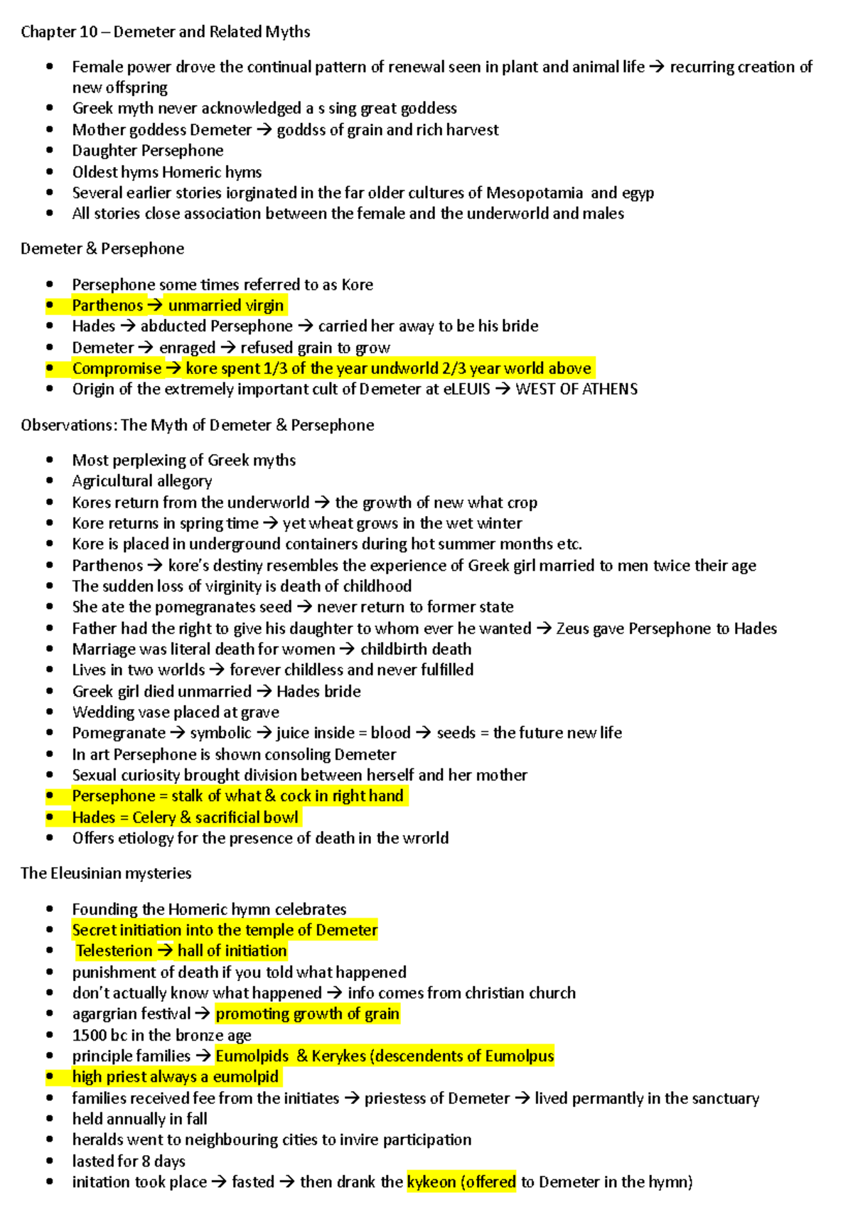 Lecture notes, Demeter and related myths - Chapter 10 – Demeter and ...