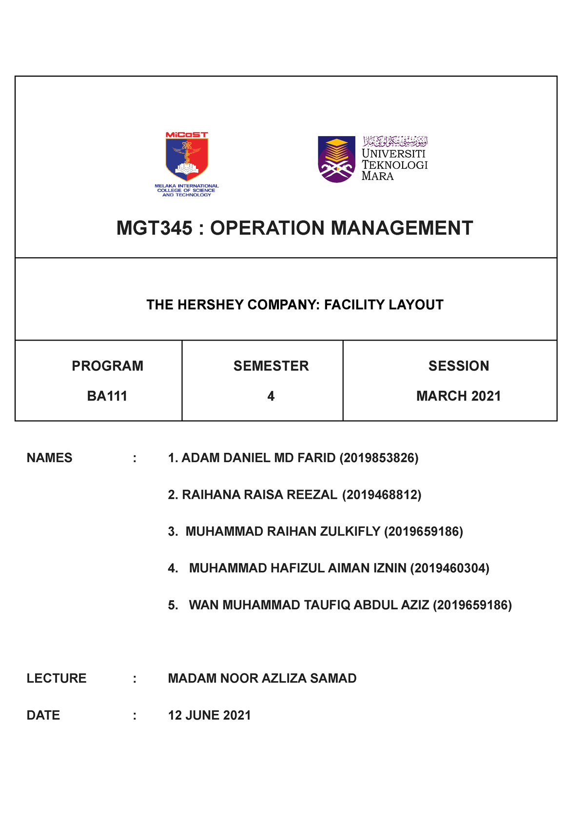 mgt345 group assignment report