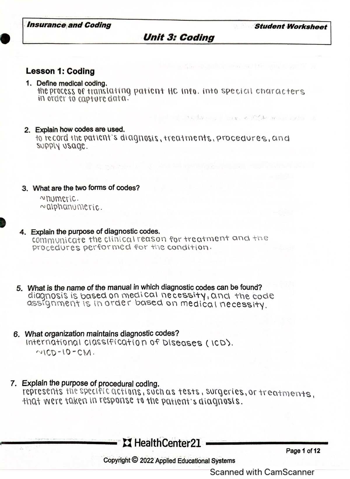 Coding Notes - Practicum in Health Science Class - Studocu