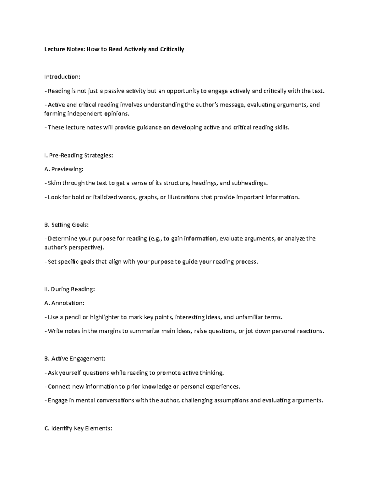 Lecture notes how to read actively and critically lecture notes how