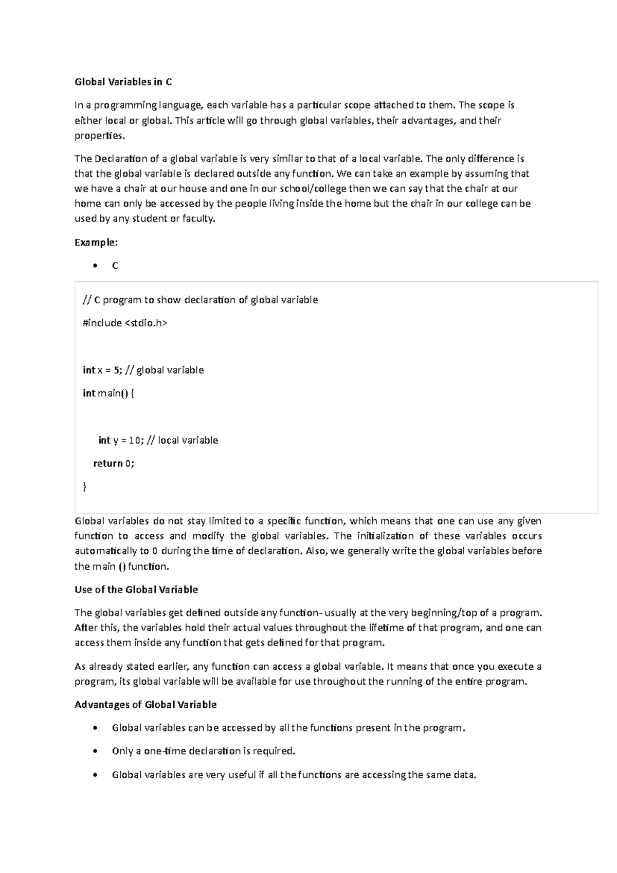 Global Variables in C notes - Global Variables in C In a programming ...