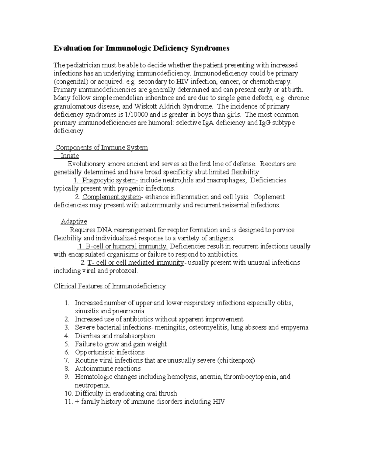 Evaluation for Immunologic Deficiency Syndromes - Immunodeficiency ...