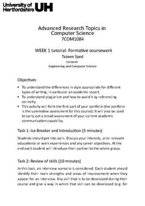 Tutorial 2 Literature Review exercise - Advanced Research Topics in ...