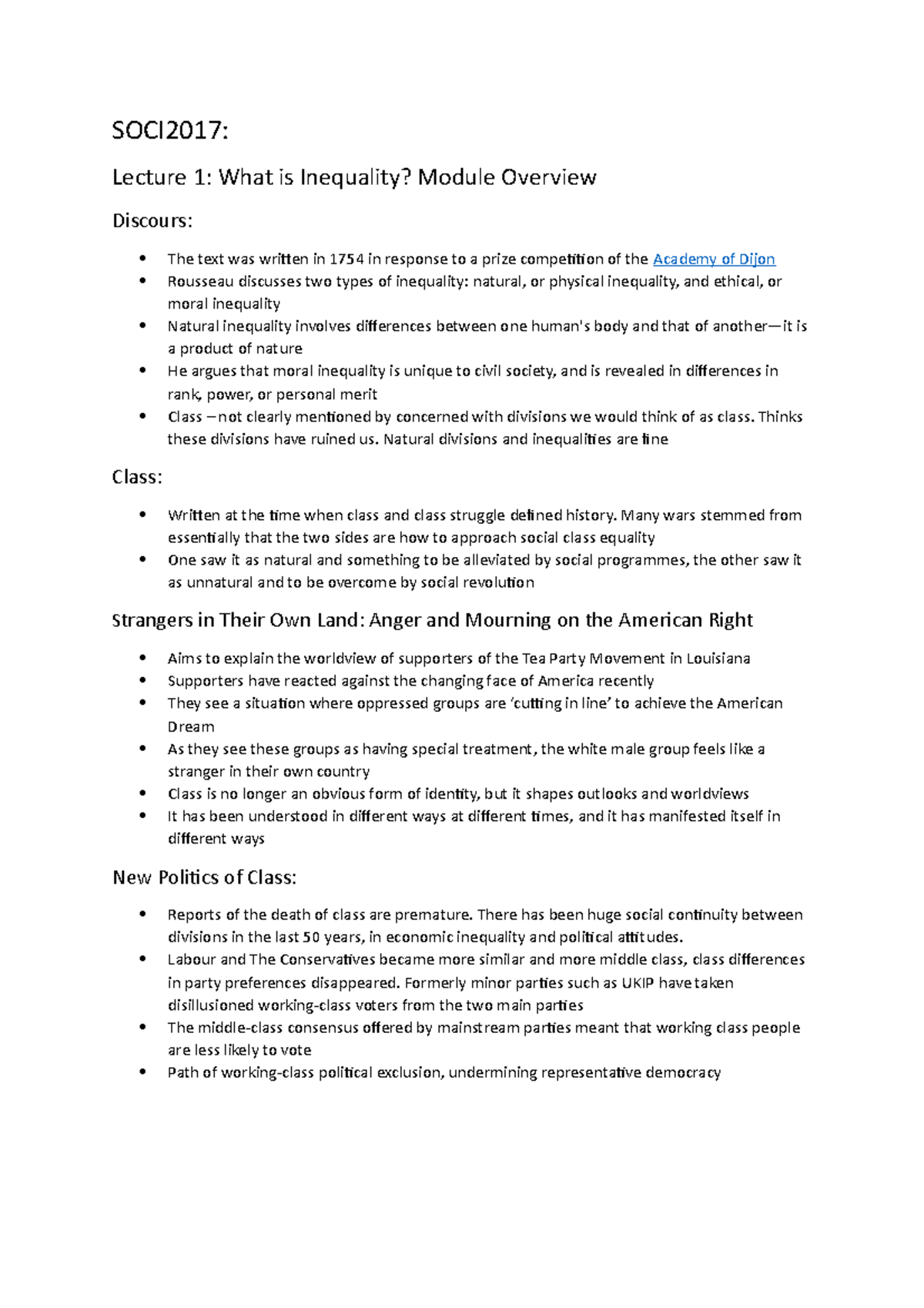 SOCI2017 - Lecture notes 1-14 - SOCI2017: Lecture 1: What is Inequality ...