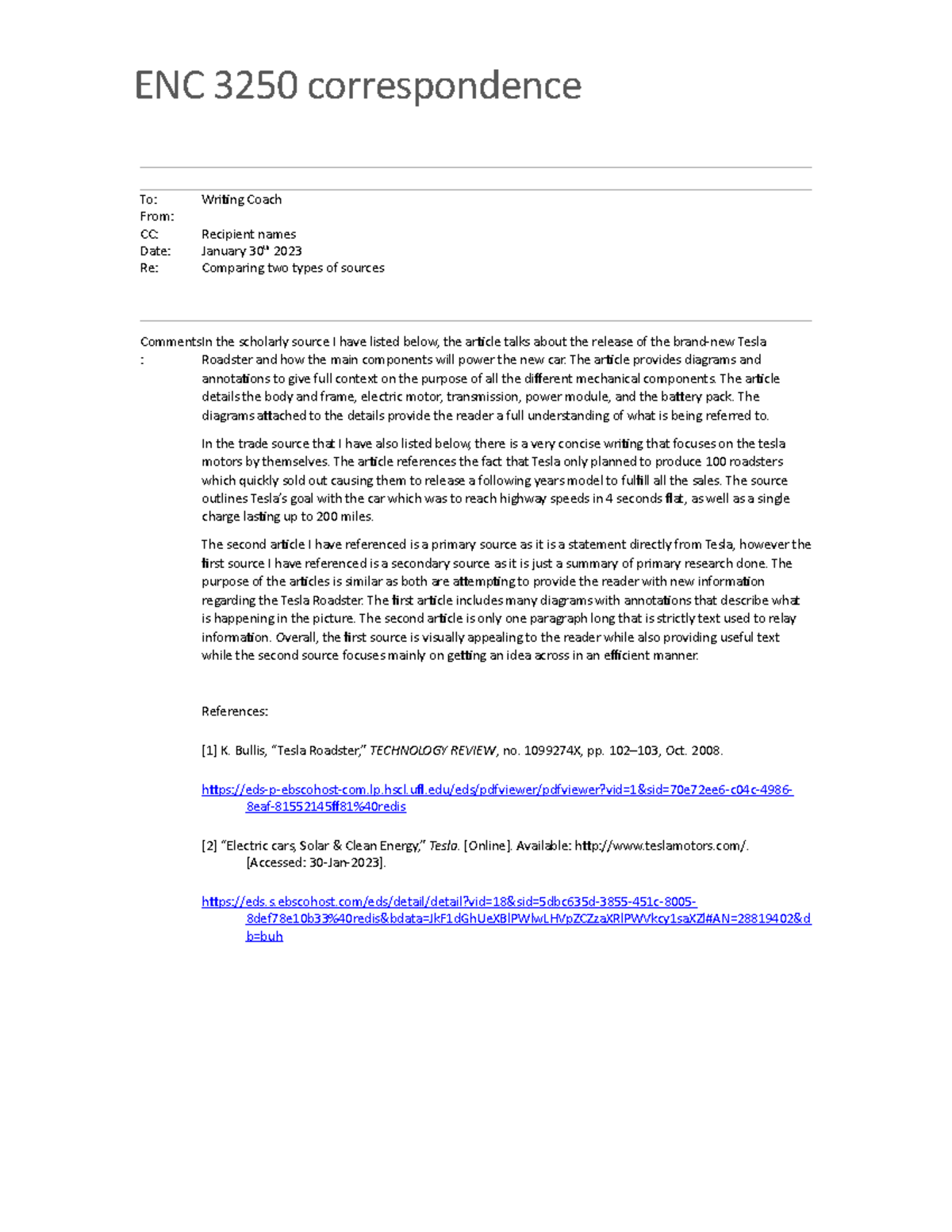 Comparing Two Types Of Sources - ENC 3250 correspondence To: Writing ...