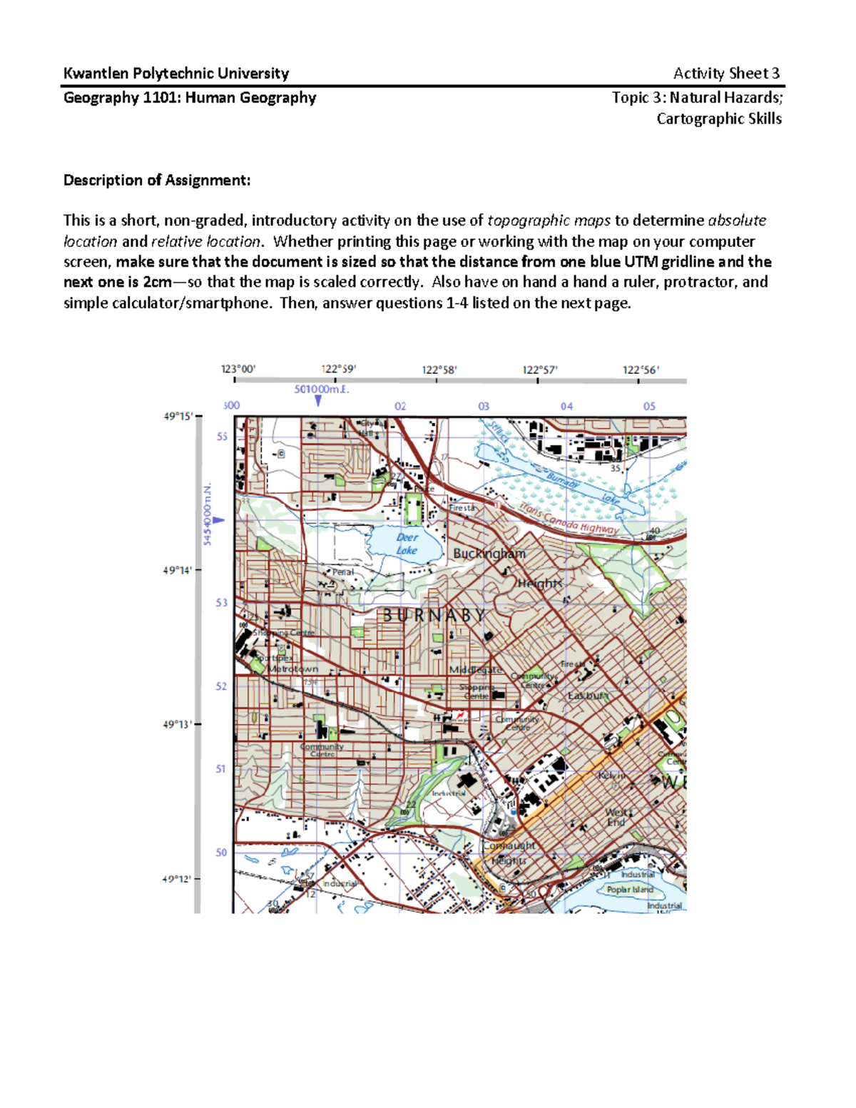 G1101 Fall 2021 Activity 3 lecture note Kwantlen Polytechnic University Activity Sheet 3