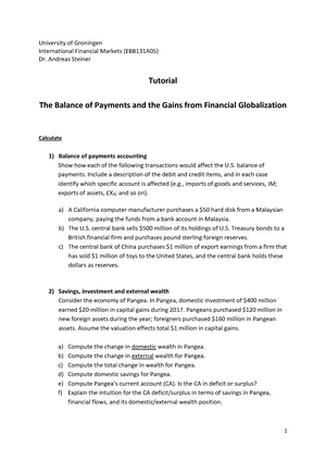 Tutorial BOP and gains from financial globalization - StudeerSnel