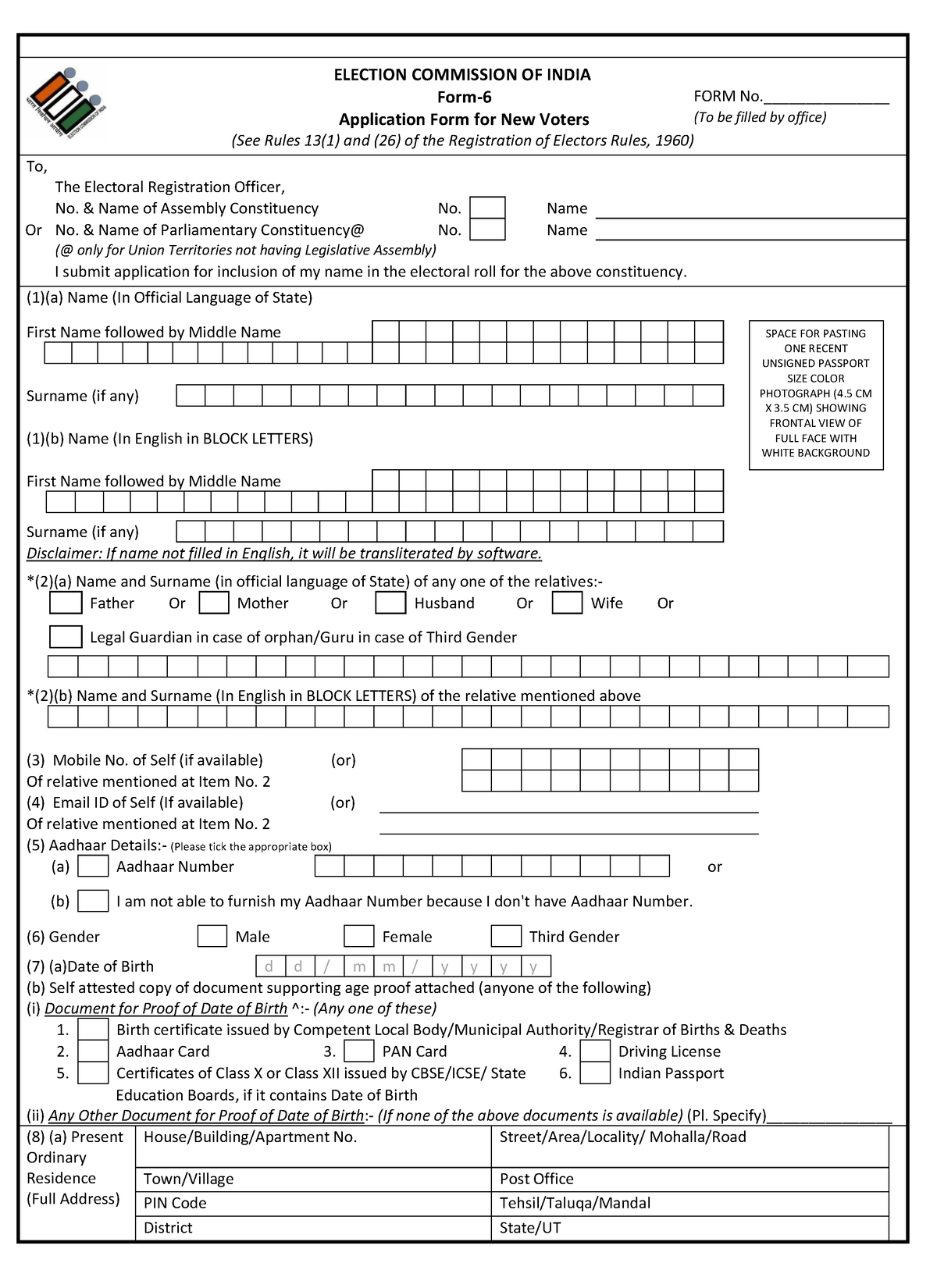 Form-6 English - Gshshsj - ELECTION COMMISSION OF INDIA Form-6 FORM No ...