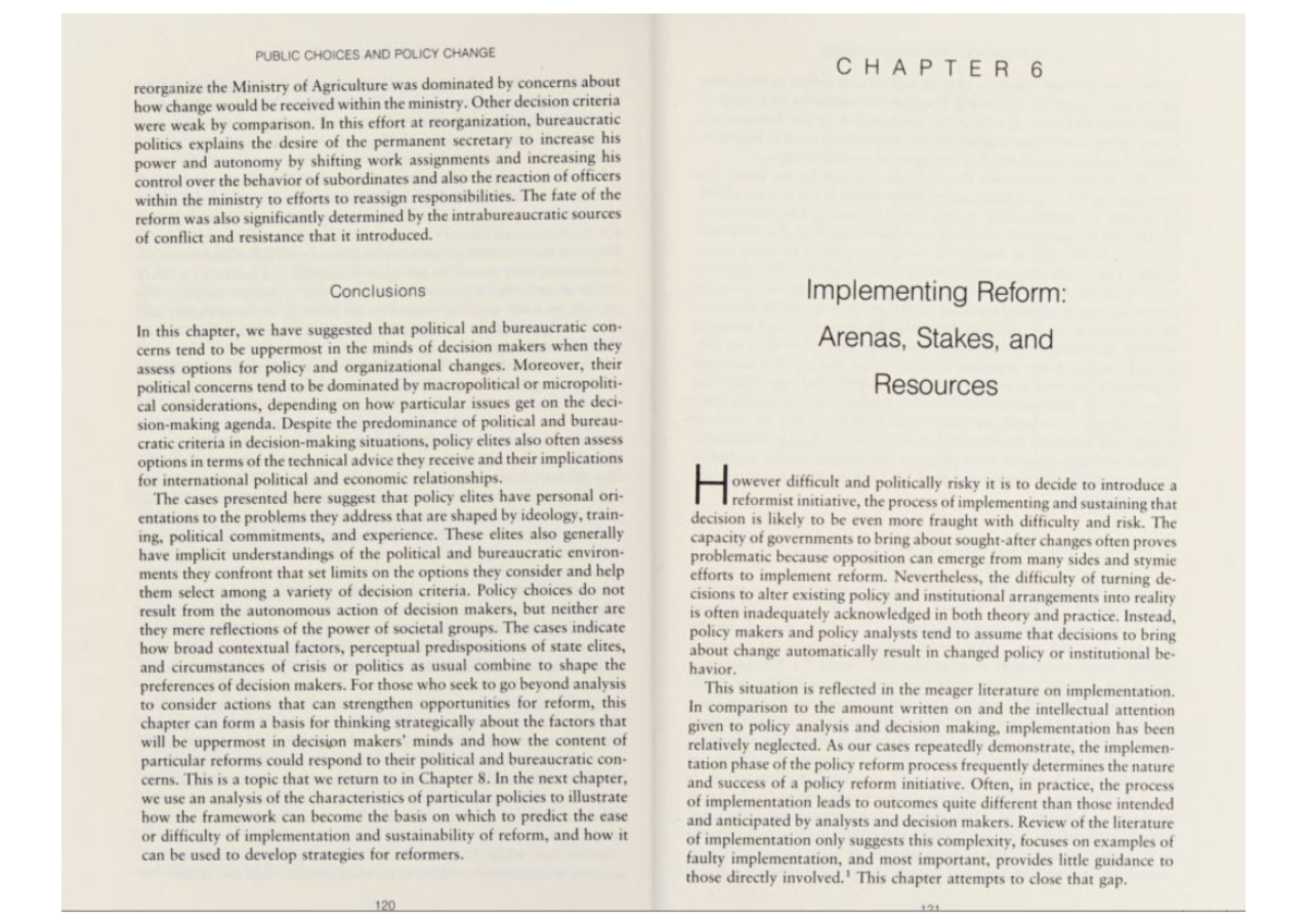 Cap6. Implementing Reform Arenas, Stakes and Resources (Grindle y ...