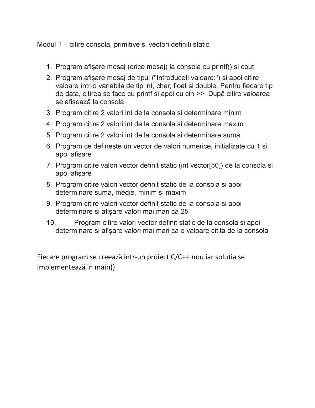 Modul 1 Pregatire POO - Modul 1 – Citire Consola, Primitive Si Vectori ...