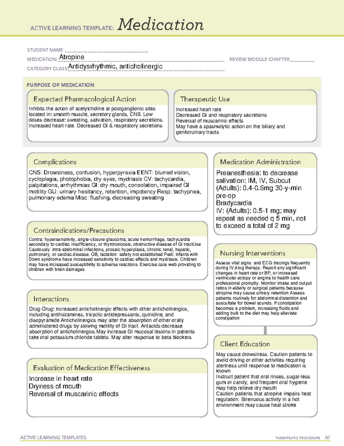 Atropine - Medication - ACTIVE LEARNING TEMPLATES TherapeuTic procedure ...